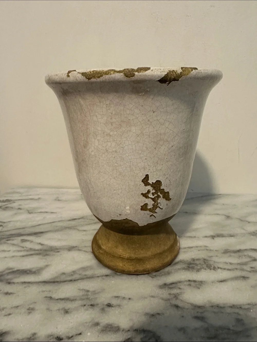 Pottery Barn Tuscan cache pot Crackle Glaze off White Ceramic Urn distressed